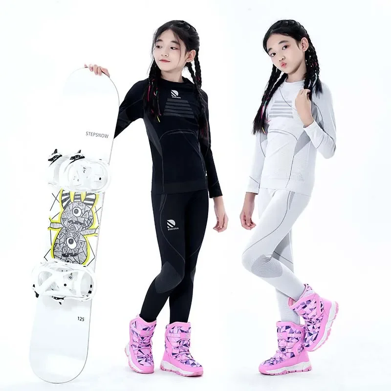 2025 New Girl Winter Solid Outdoor Ski Underwear Sets Windproof Breathable Sports Children Suits Polyester Quick Drying Ski Set