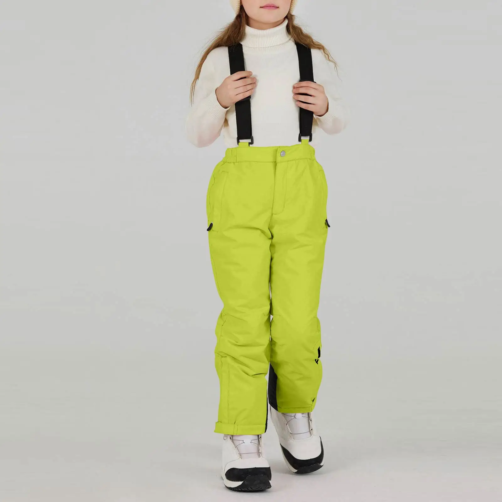 

Детские цельные лыжные штаны, удобные свободные теплые лыжные комбинезоны с регулируемым плечевым ремнем, уличные ветрозащитные водонепроницаемые лыжные штаны