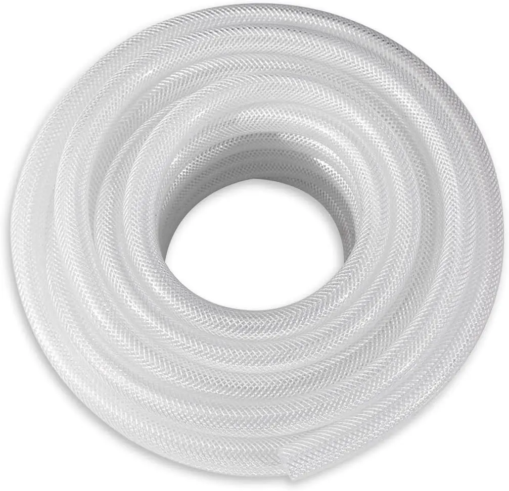 

1" ID x 50 ft Heavy Duty Braided Clear Plastic Vinyl Tubing, Flexible High Pressure Reinforced PVC Hose, Non-toxic BPA Free