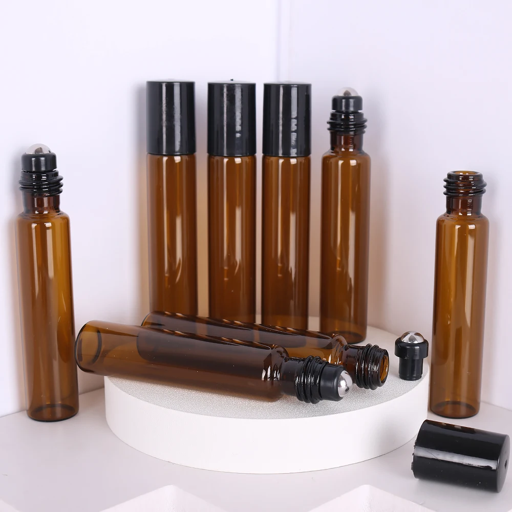 Paquet abordable 8/pièces 5 10ml marron haute qualité rouleau en verre bouteille de parfum huile essentielle acier boule rouleau bouteille rechargeable