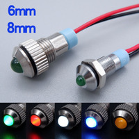 6mm 8mm Metal Indicator Light LED Warning Light Supply Alarm Signal Lamp Pilot With Wires 5V 12V 220V Ball Head Red Blue Green