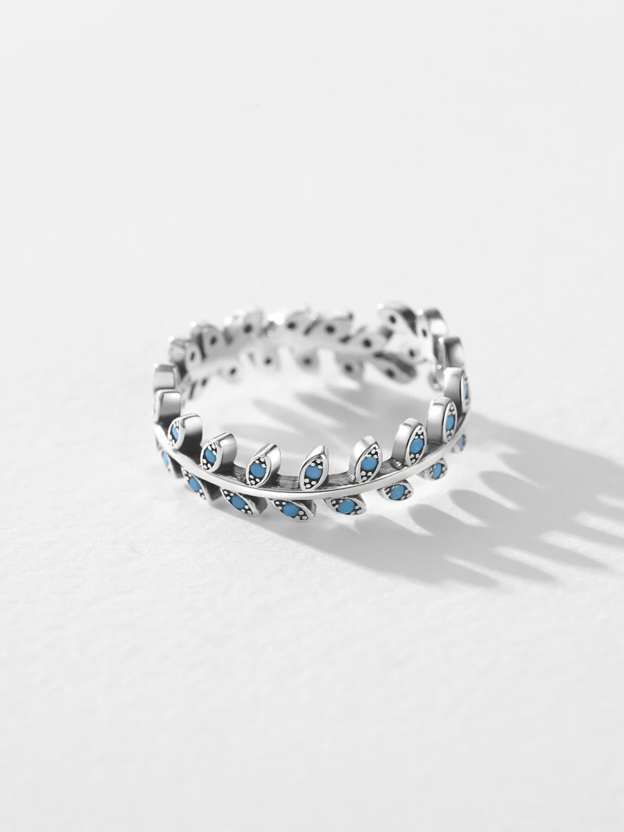 925 Silver Leaf Turquoise Ring Adjustable Ring - Open Band Boho Jewelry | One Size Fits All Women Fashion Jewellry anillos