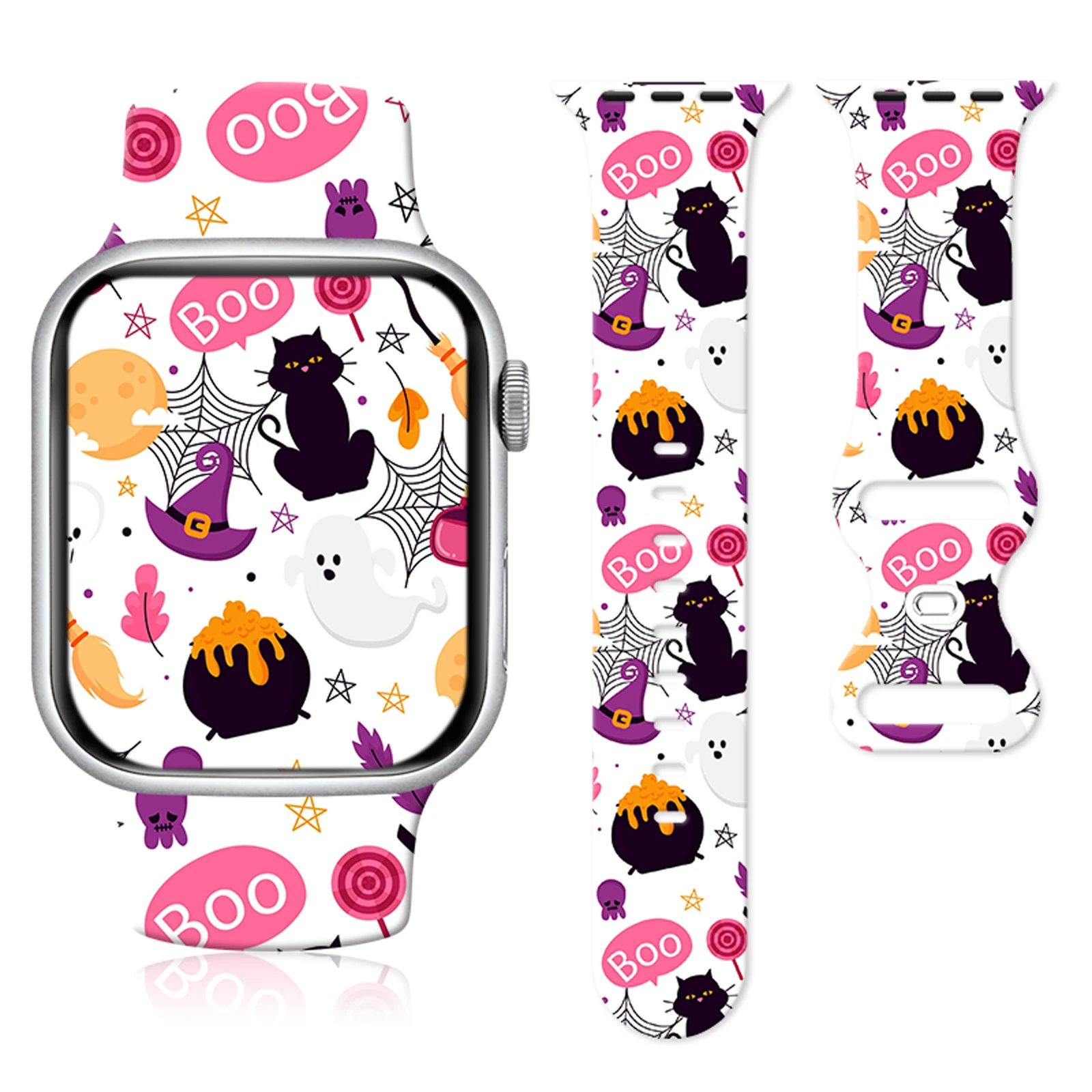 Colorful Halloween Series Silicone Printed Strap for Apple Watch 9 8 7 SE 6 Band Replaceable Bracelet for iWatch 45mm 42mm 41mm