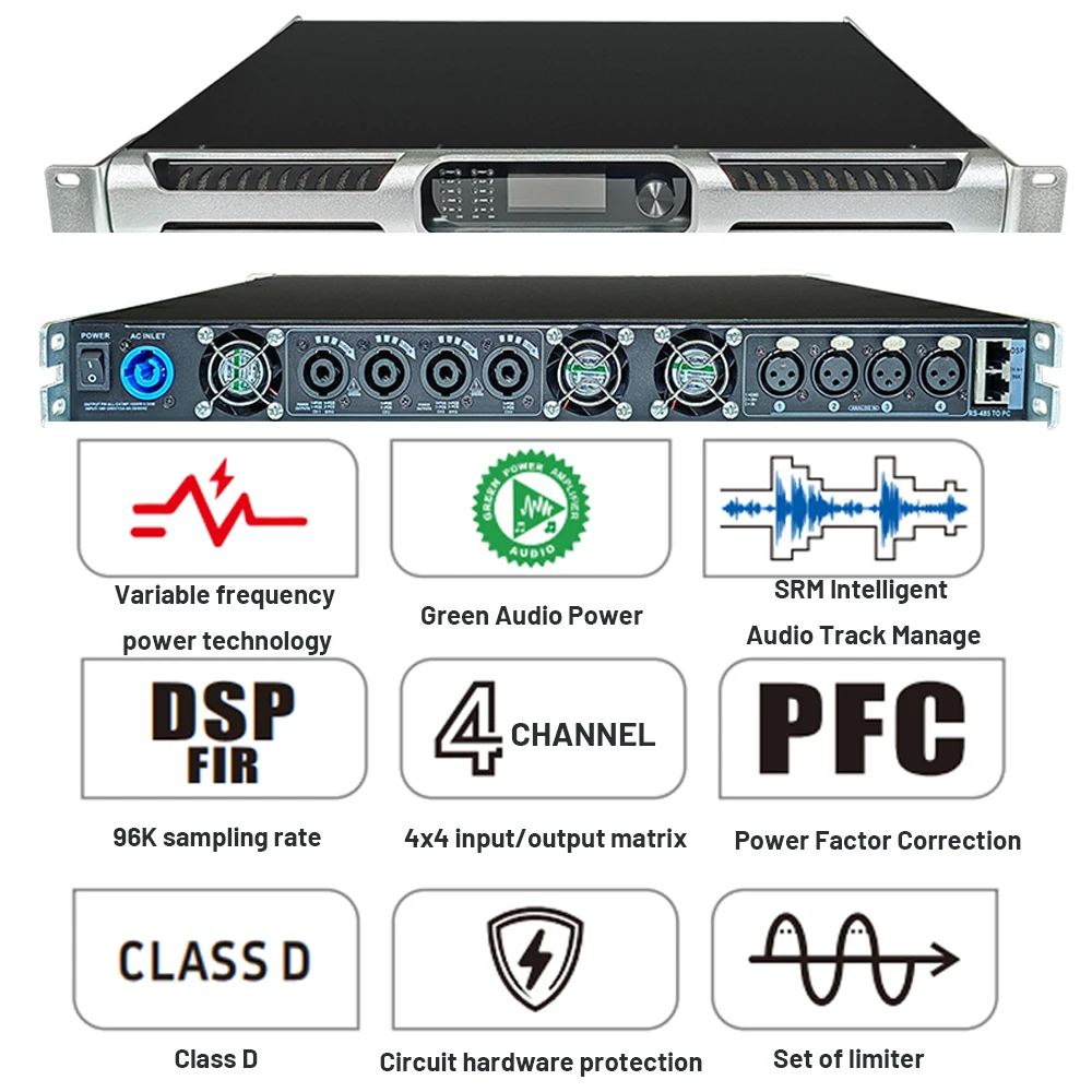 TLF PFA12KDSP 4 Kanal Profesional Audio Line Array 1u Power Amplifier Kelas D Subwoofer Dsp Amplifier
