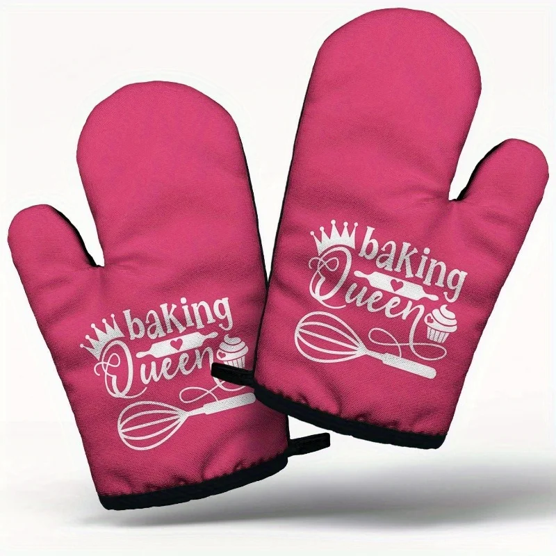 

Funny Women Bakrs Cooking and Baking BBQ Kitchen Gadgets with Heat Resistant NonSlip, Baking Queen Oven Mitts Set of 2