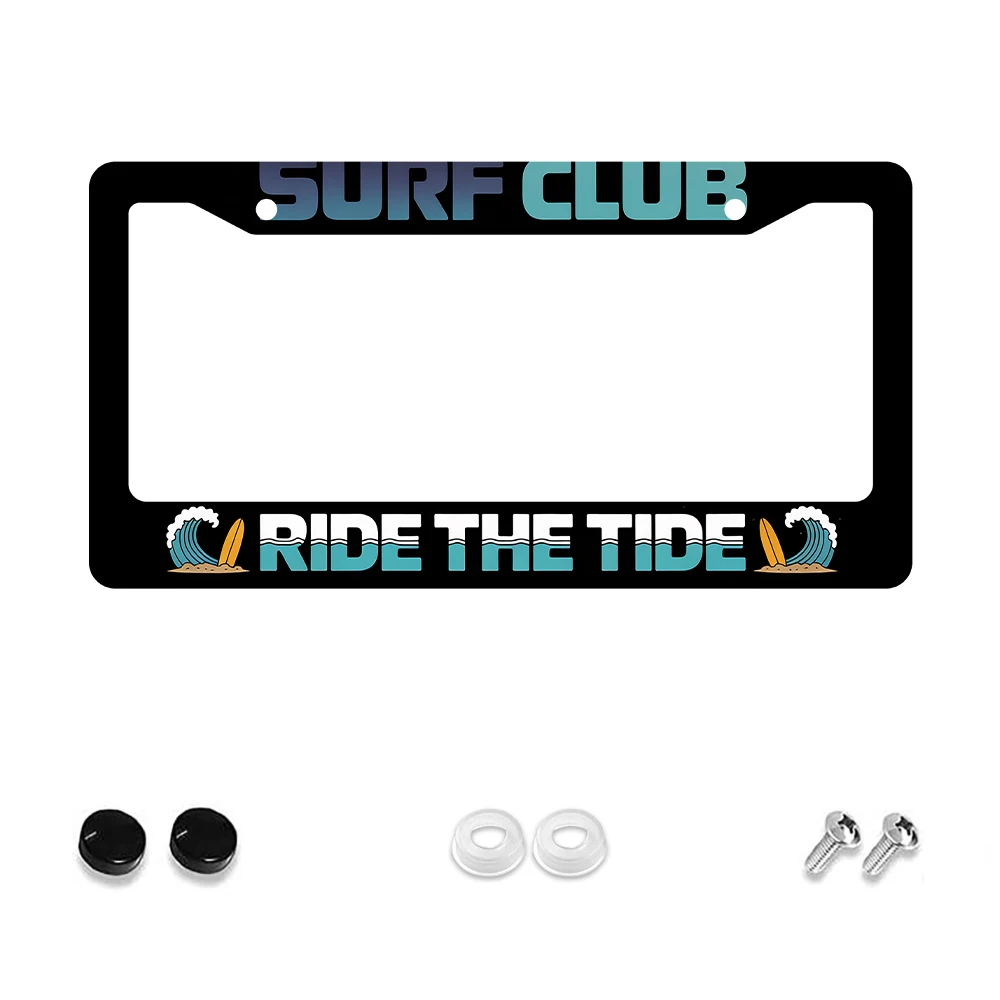 1 قطعة أسود وأزرق مخضر نمط نادي ركوب الأمواج 2 حفرة إطار لوحة الترخيص ، مادة الألومنيوم ، 6x12 بوصة ، تتضمن طقم مسامير ريترو نوف
