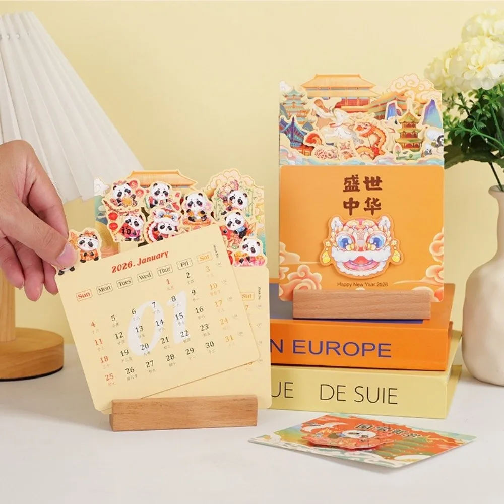 

Wooden Stand Flowers Desk Calendar Card Insert Traditional Vase-Like Calendar Paper Craft Standing Desk Calendar Festival
