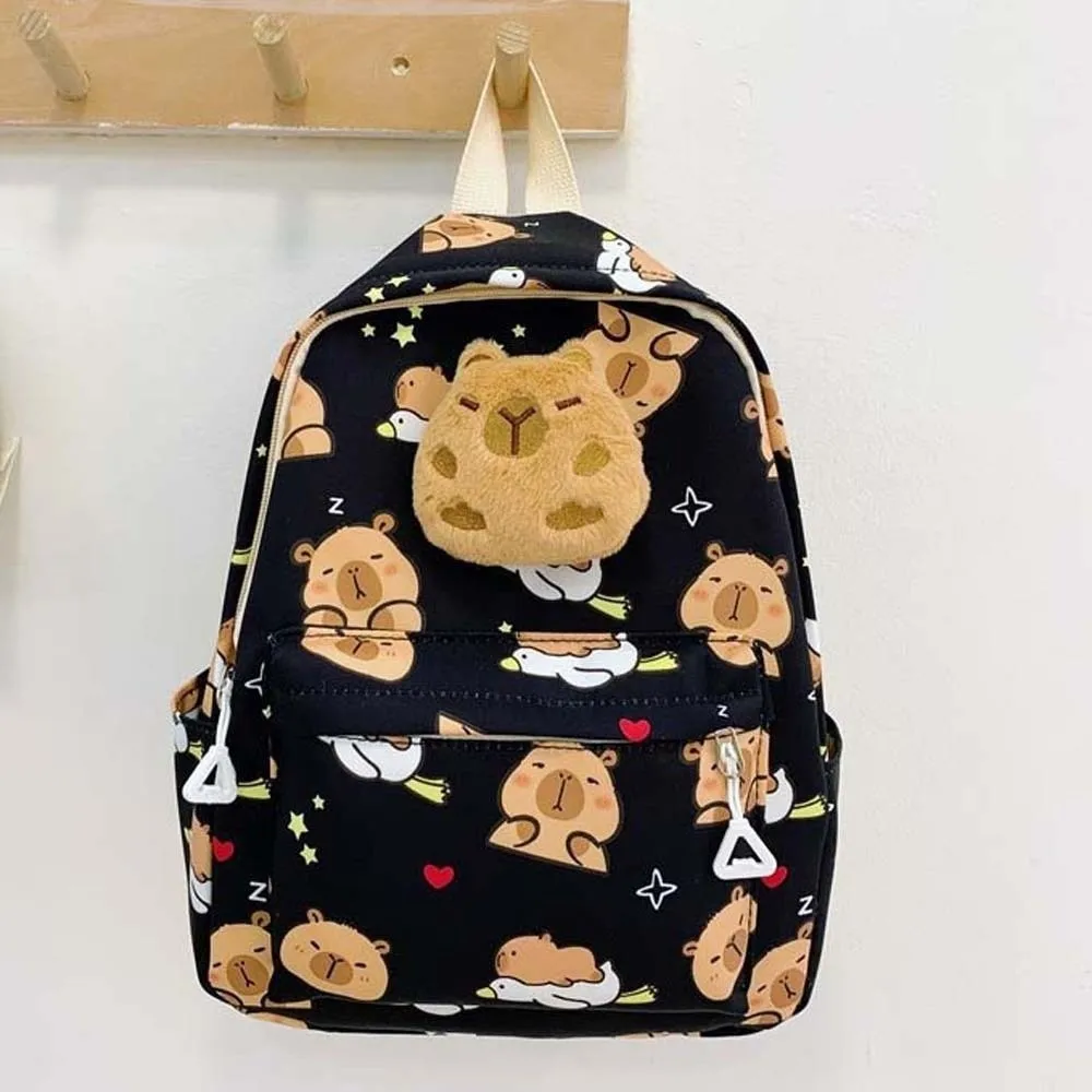 Doll Decoration Capybara Backpack Nylon Thickened Cartoon Animal Daypack Multi Functional Wide Straps Large Capacity School Bag