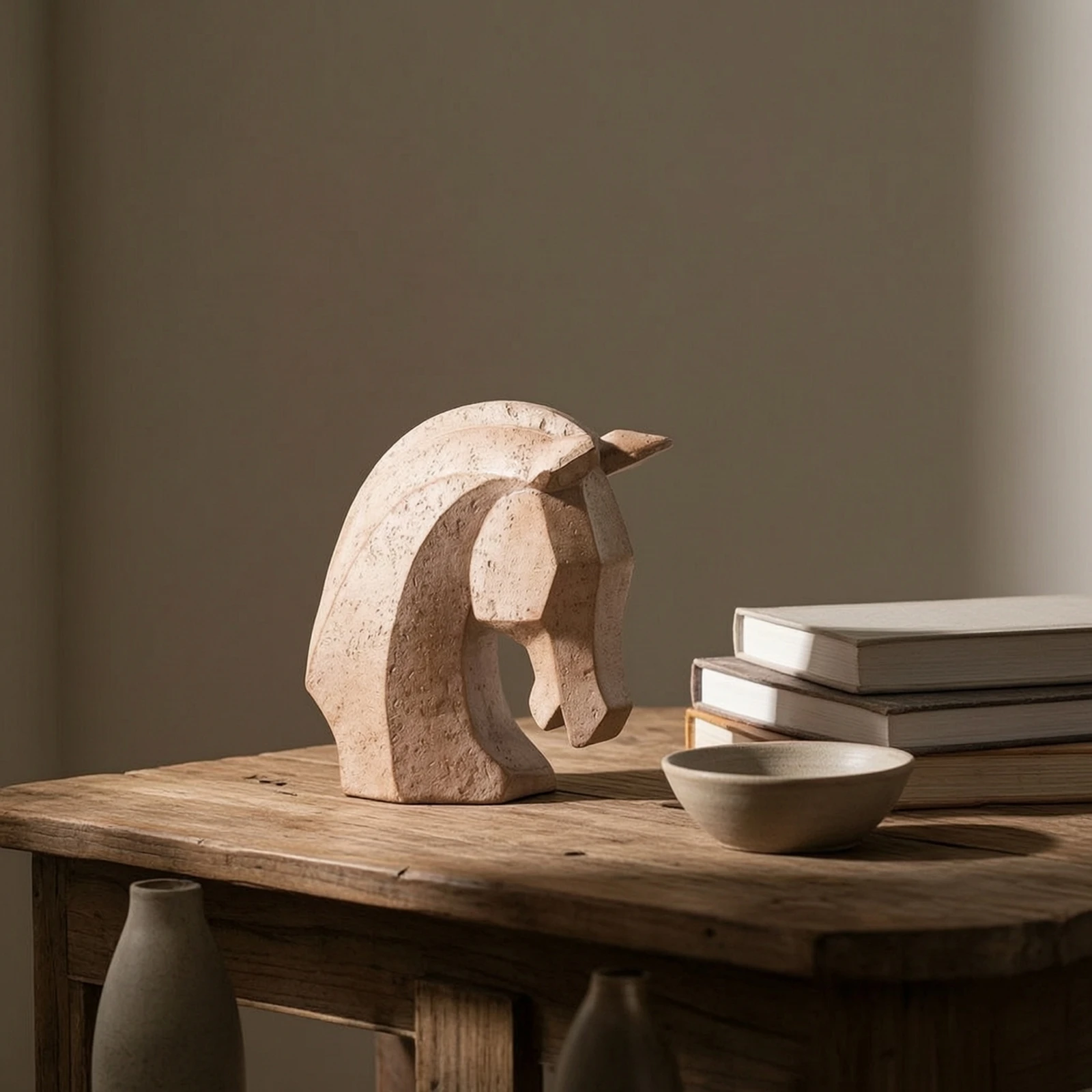 Horse Head Ornament Abstract Horse Head Sculpture Figurine Geometric Decor Stone-Like for Homeowners, Shelf, Entryway