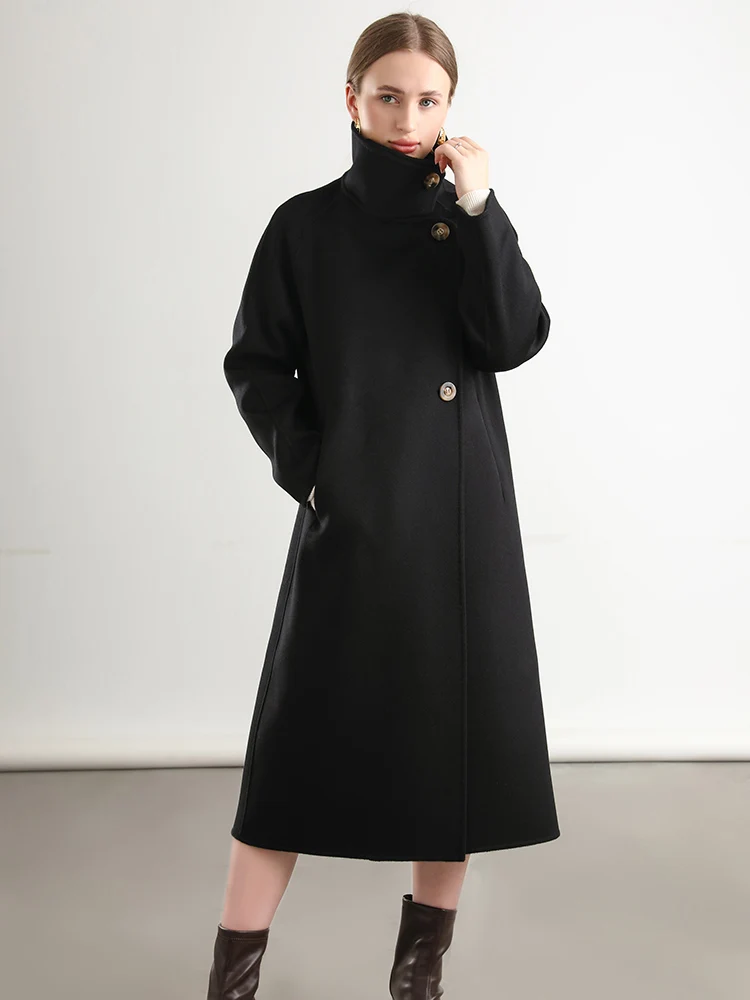 

Pure Wool Trench Coat 100% Woolen Overcoat Dense Fabric New Women Turn-down Collar Handmade Long Coat Winter Jacket #20