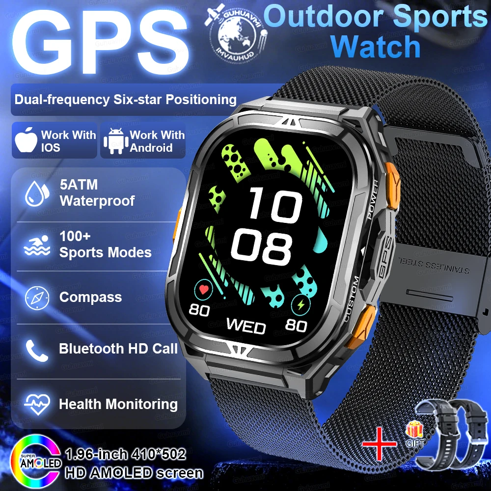 GUHUAVMI 2026New Military Outdoor Sport Smart Uhr GPS Bluetooth Anruf 10ATM Wasserdichte Navigation Tracker männer Sport Fitness Smartwatch 5