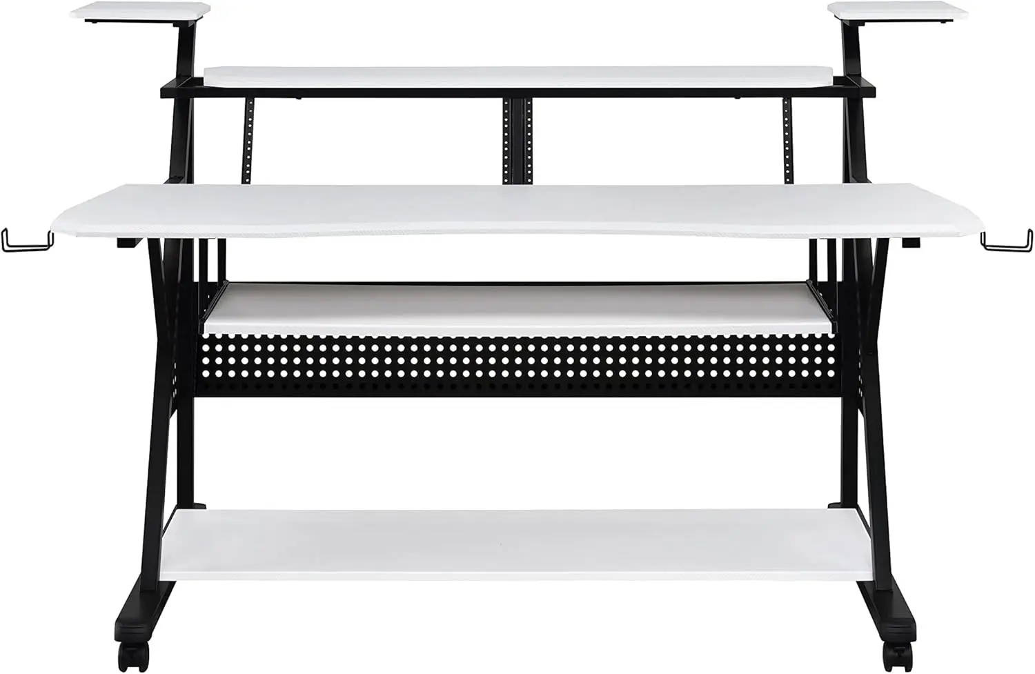 Furniture Rectangular Music Desk Table with Wheels, White and Black