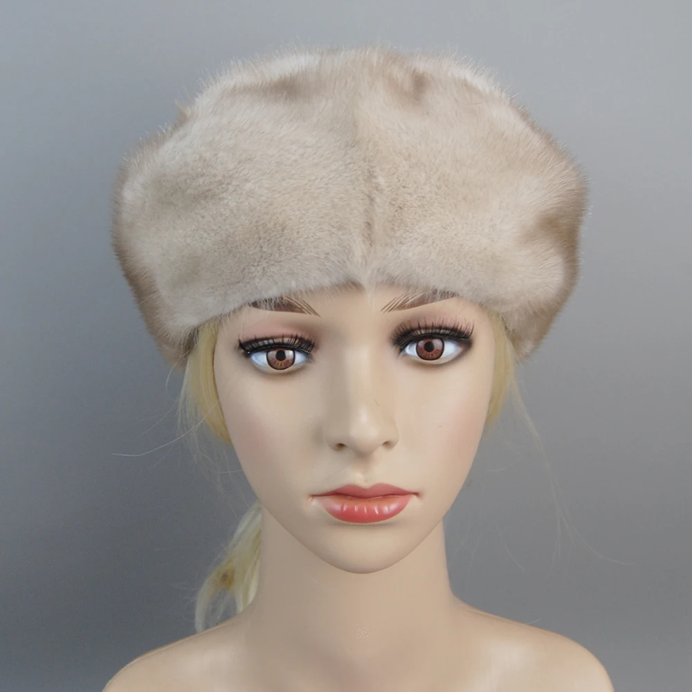 Hot Sale Luxury Women Real Natural Mink Fur Hat Beanies Real Fur Berets Fashion Winter Warm Women Knit Caps Mink Hats Berets