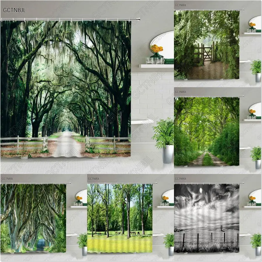 Field Forest Garden Landscape Shower Curtain Rural  Nature Scenery Polyester Fabric Decor Bath Curtain Bathroom Accessories Sets