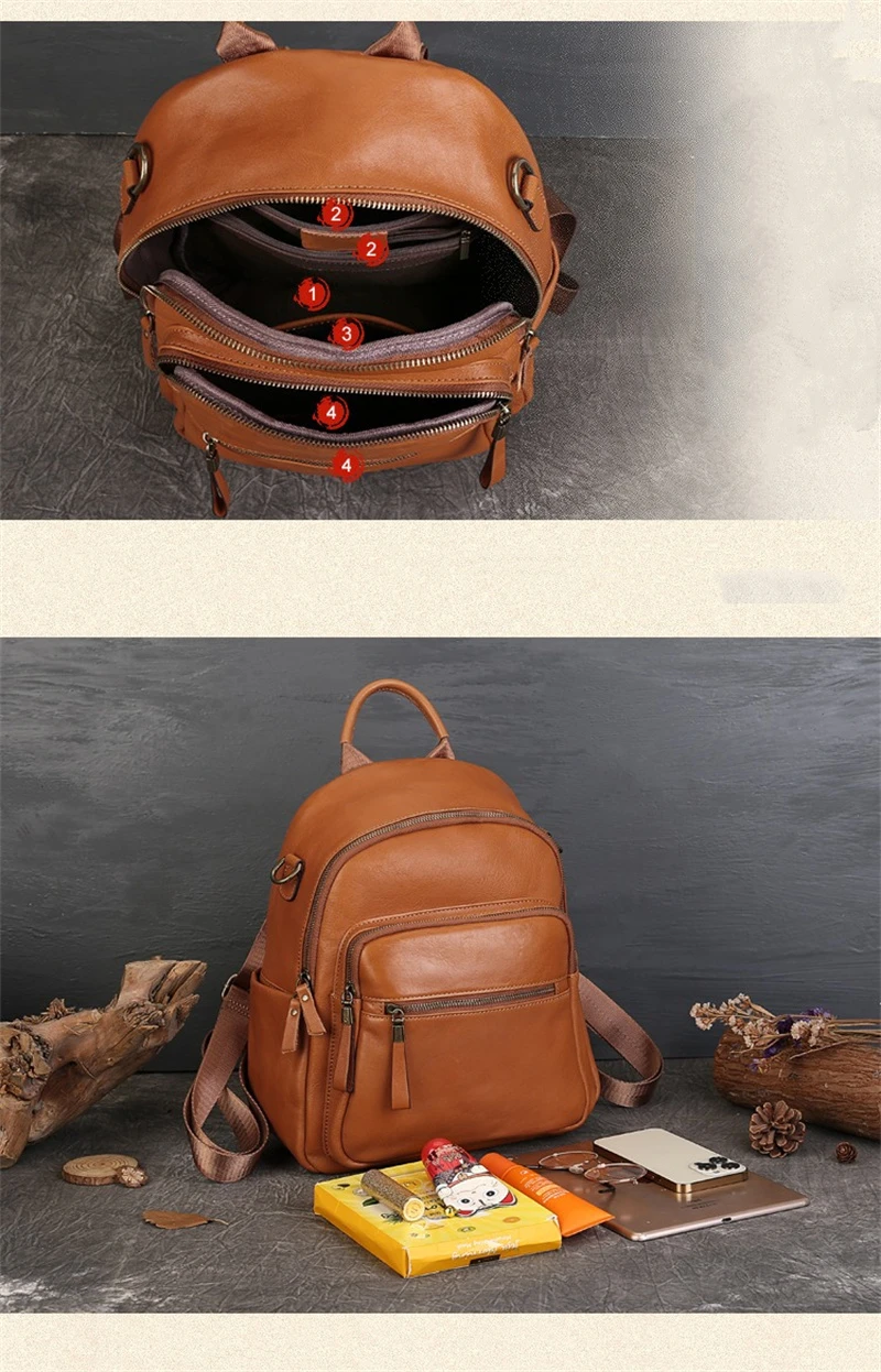 High Quality Vintage A4 Coffee Brown Black Full Grain Genuine Leather Women\'s Backpack Cowhide Girl Female Travel Bag Lady M1021