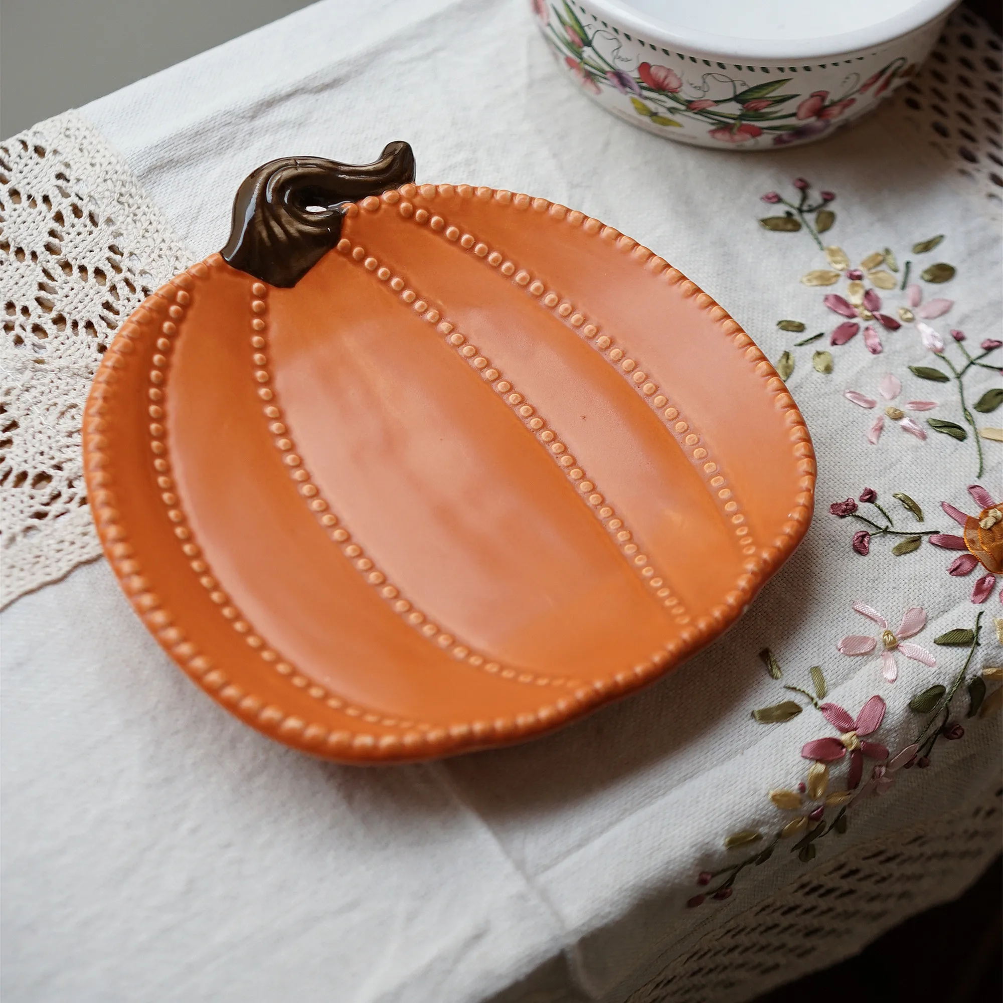 

Pumpkin Cake Stand Plate Platos Tableware Support Gateau Sets Assiette 접시 Pratos De Jantar Decorativos Mesa Cerámica Pure Orange