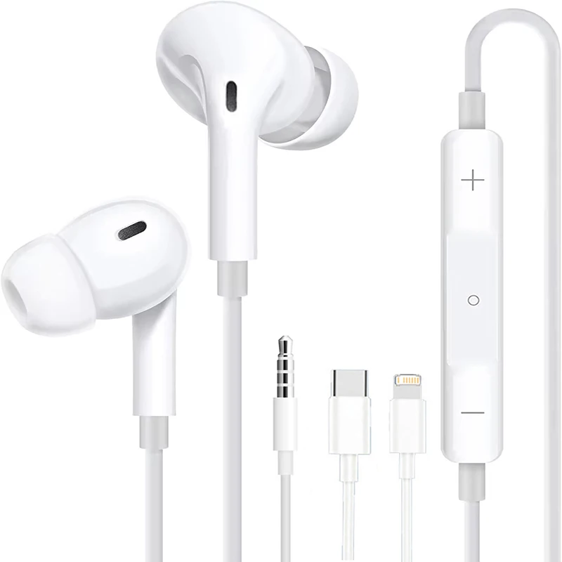 

Original Wired Earphones For Apple iPhone 16/15/14/13/12/11 Pro Max iPad In-Ear Earbuds For Lightning USB-C 3.5mm Earphone