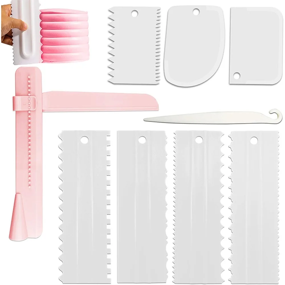 

Cake Scraper Set of 9 Packs Cake Scraper Decorating Comb Icing Smoother for cake decorating Plastic baking scraper Decorati