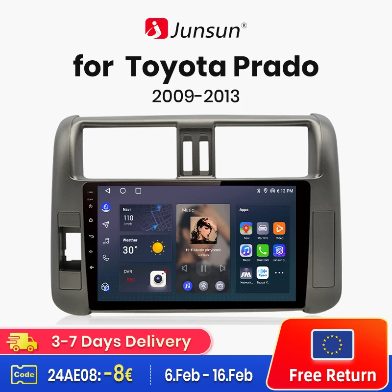 

Junsun V1 AI Voice Wireless CarPlay Android Auto Radio for Toyota Land Cruiser Prado 150 2009-2013 4G Car Multimedia GPS 2din