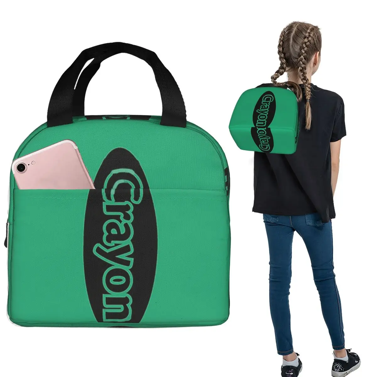 Green Crayon Box Halloween Party Group Costume Insulated Lunch Bag for Women Kids Leakproof Food Boxes Thermal Lunch Box Tote