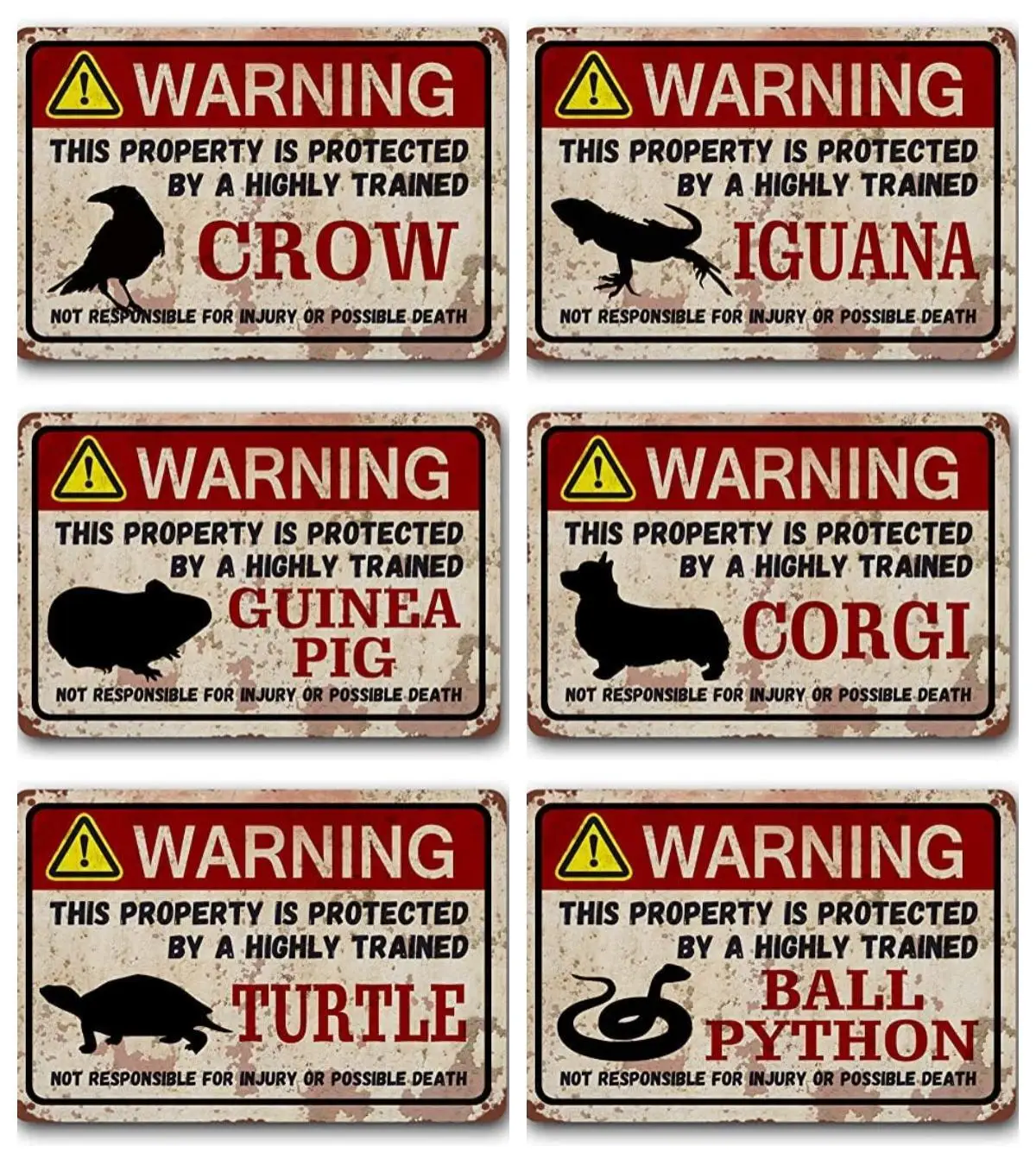 Retro Funny Metal Signs Warning Sign Crow/Iguana/Guinea/Corgi/Turtle/Ball Python/Rabbit/Parrot, Exotic pet, Small Pet Tin Sign