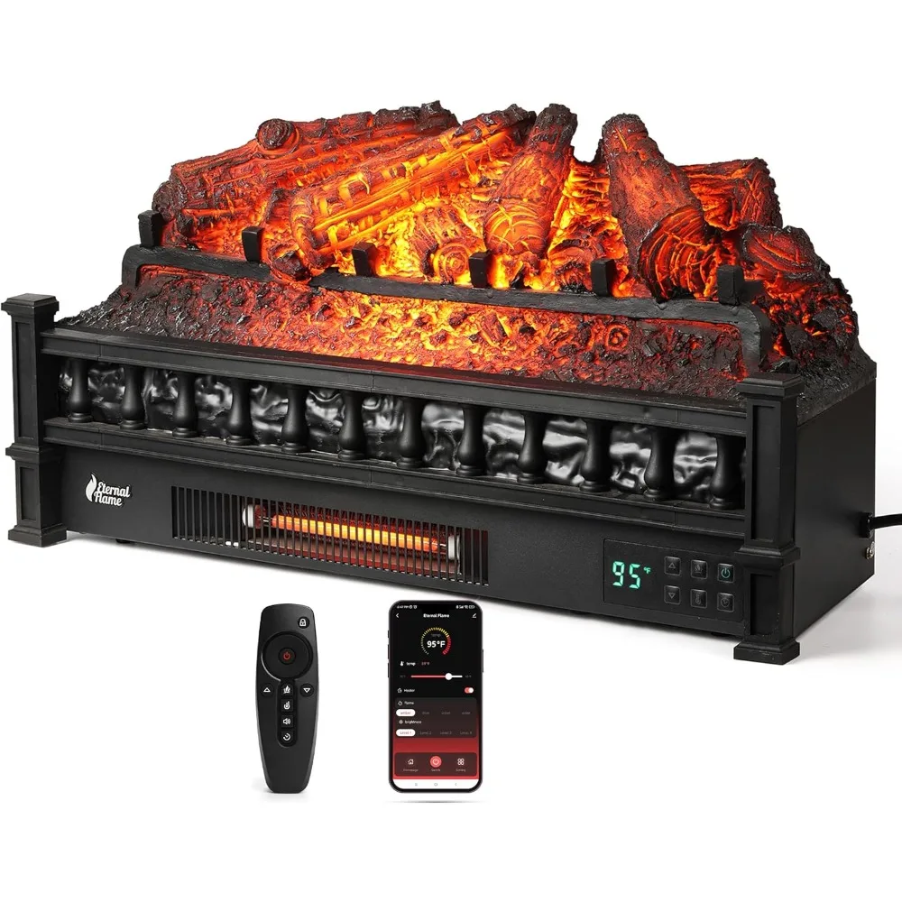 NEW TURBRO Eternal Flame 26 in.WiFi Infrared Quartz Electric Fireplace Log Heater with Sound Crackling,Realistic Pinewood Logs