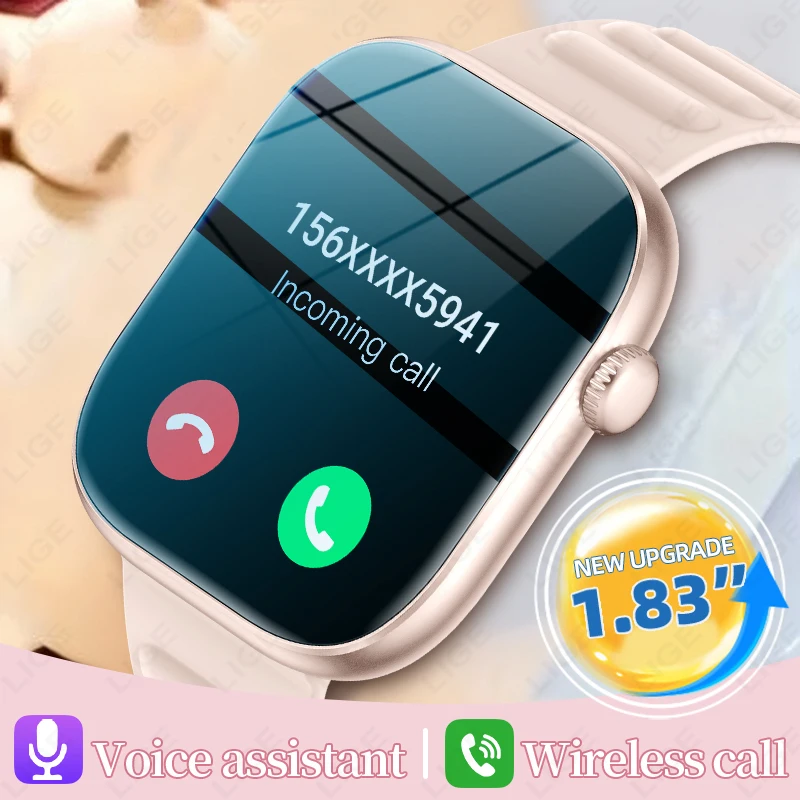 

Новые модные умные часы LIGE с Bluetooth-вызовами, монитором уровня кислорода в крови и частоты сердечных сокращений, 1,83-дюймовый экран, умные часы для женщин и мужчин, подарок на праздник