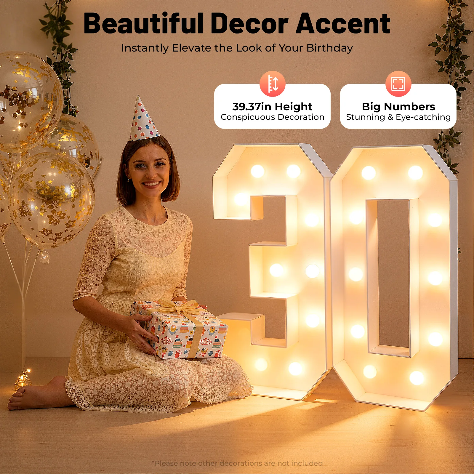 

Светодиодные цифры-лампы, 30 светящихся цифр, украшение для вечеринки в честь 30-летия, светящиеся цифры для дней рождения, юбилеев, 100 см