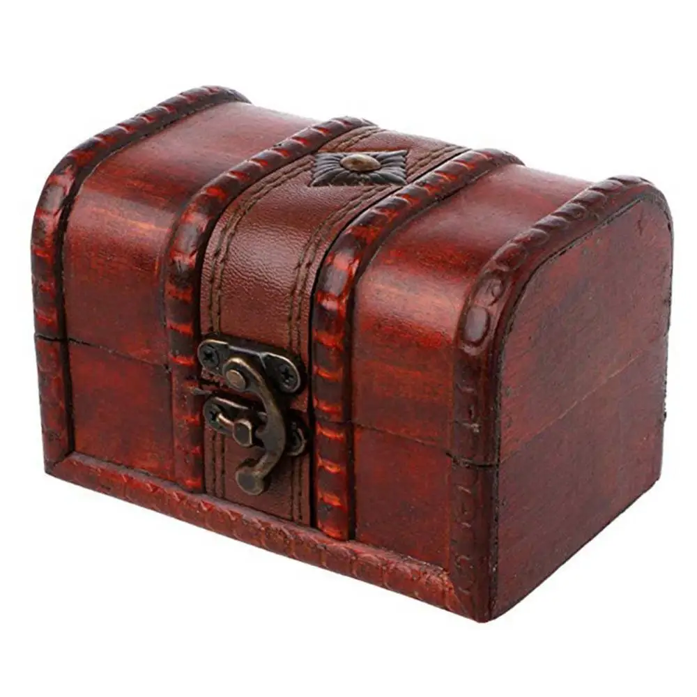 1pc Wooden Box Small Treasure Rustic Vintage Handmade Chest Multifunction Storage Box Case with Lid Jewellery Storage Container