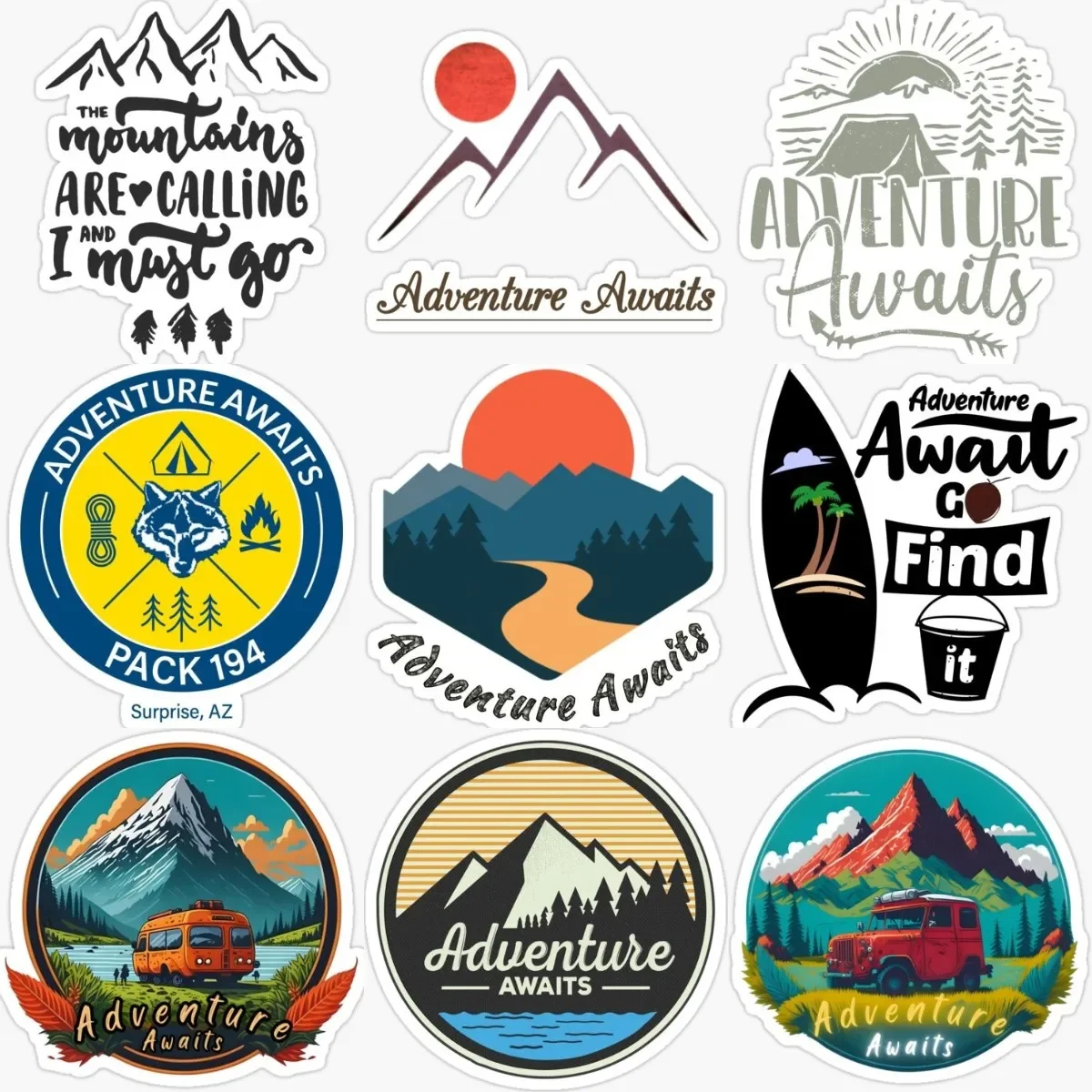 

Adventure Awaits Mountain Creative Stickers for Decorate Car Camper Motocrycle Off-road Van Laptop Room Wall Decal Accessories