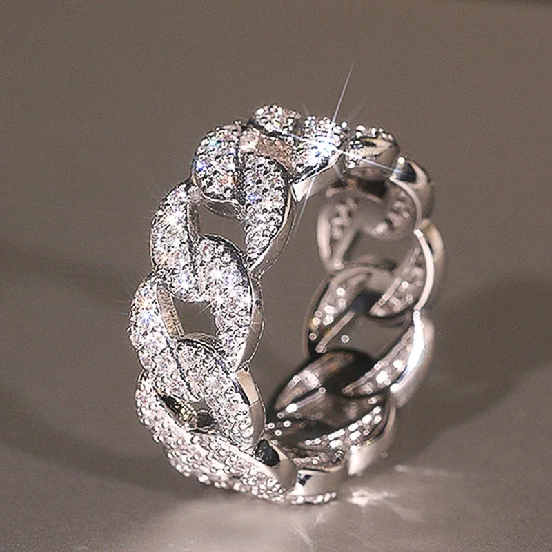 Huitan Statement-Kette, verbundenes Design, Damen-Fingerringe, voller schillernder Zirkonia, moderner modischer Luxus-Frauenschmuck