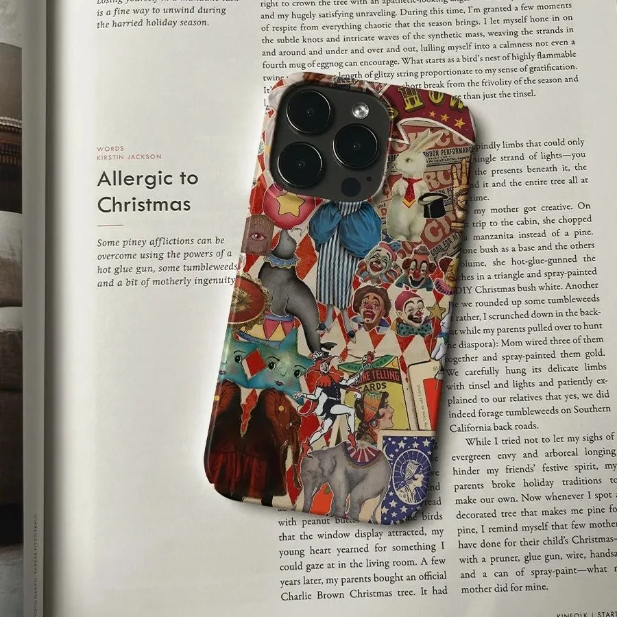 Animado palhaço de circo elefante e vários elementos de circo bonito caso de telefone para iphone 17 16 15 14 11 12 13 pro max mais capa traseira