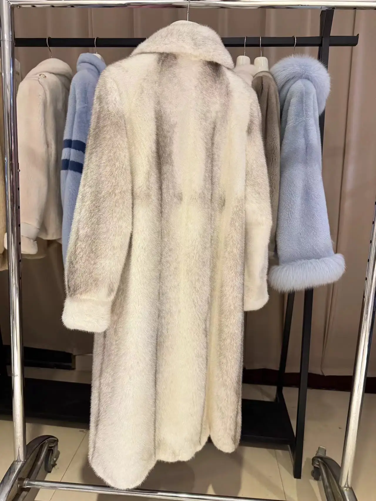 Vera pelliccia di visone di importazione della danimarca naturale donna X-LONG argento blu croce colore belle donne inverno cappotto spesso e caldo