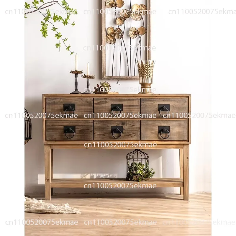 American farmhouse retro style furniture 6 drawers design antique solid wood living room cabinets 6 drawers cabinet