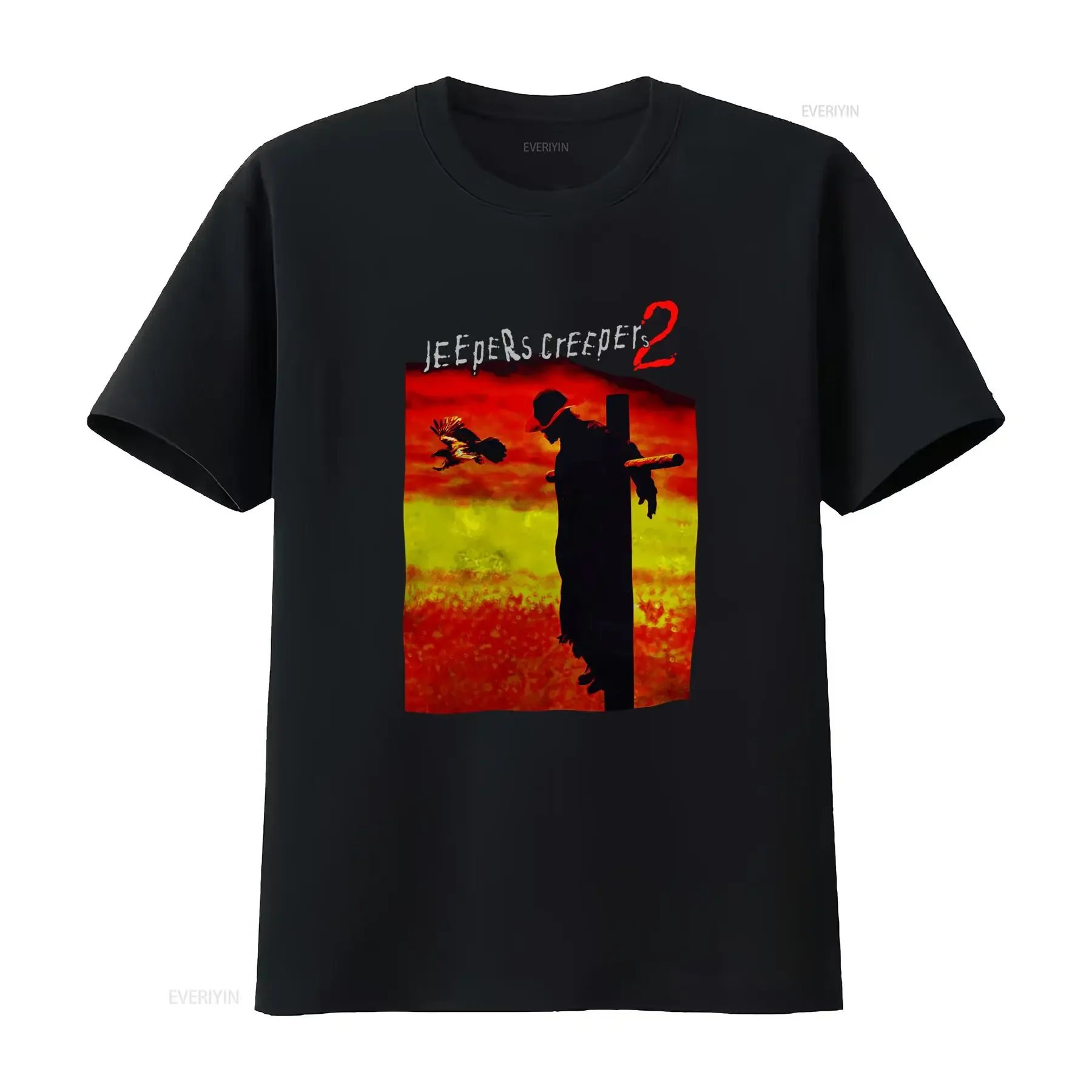 Vintage Classic Horror Movie Jeepers Creepers 2 Crow Silhouette Print Casual T Shirt vintage Washed fashion Stylish Stretched
