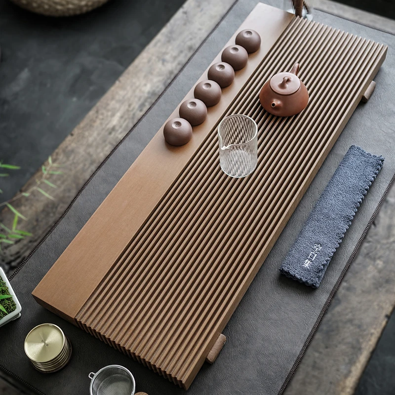 

Electric wood tea tray, German household minimalist tea table, Kung Fu tea set, whole piece electric rubber wood rectangular Tai