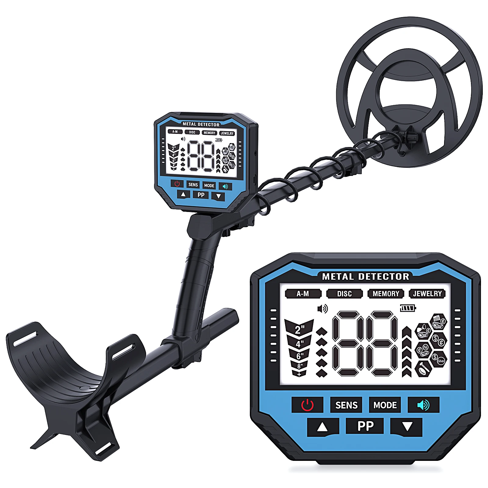 Best Long Range Gold Metal Detector Rechargeable IP68 Fully Waterproof with 10inch Search Coil and 5.8MHz Frequency