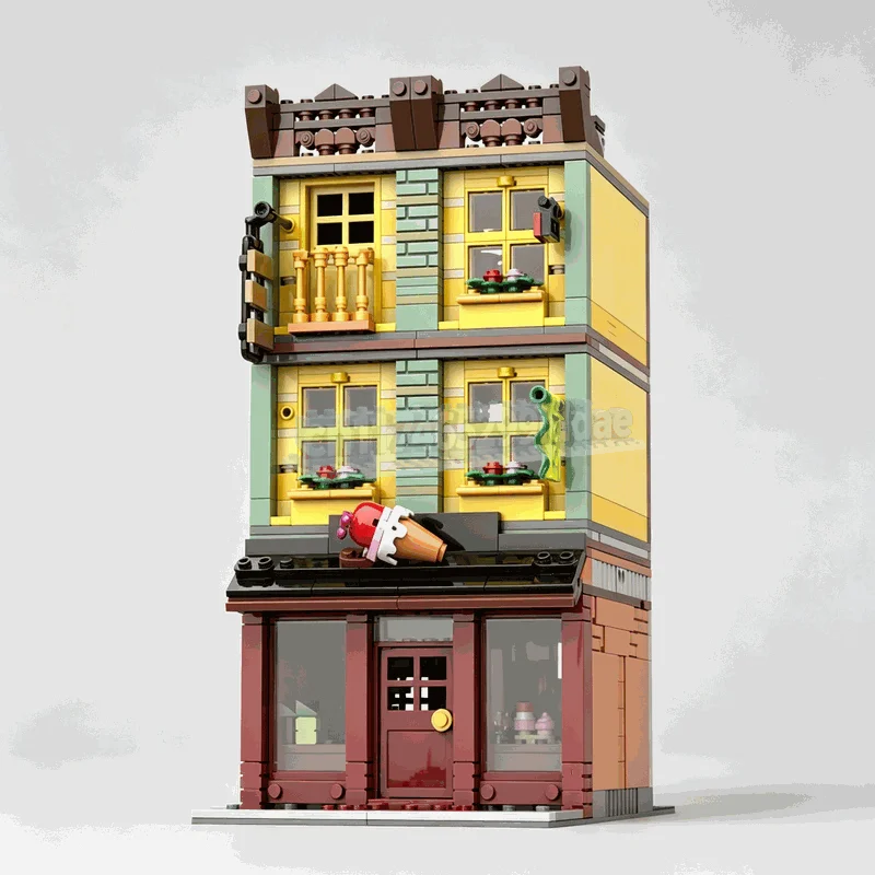 NEW 931PCS Modular Ice Cream Parlor Building Blocks City Street Shop House Model DIY Assembly Creative Display Collection Gifts