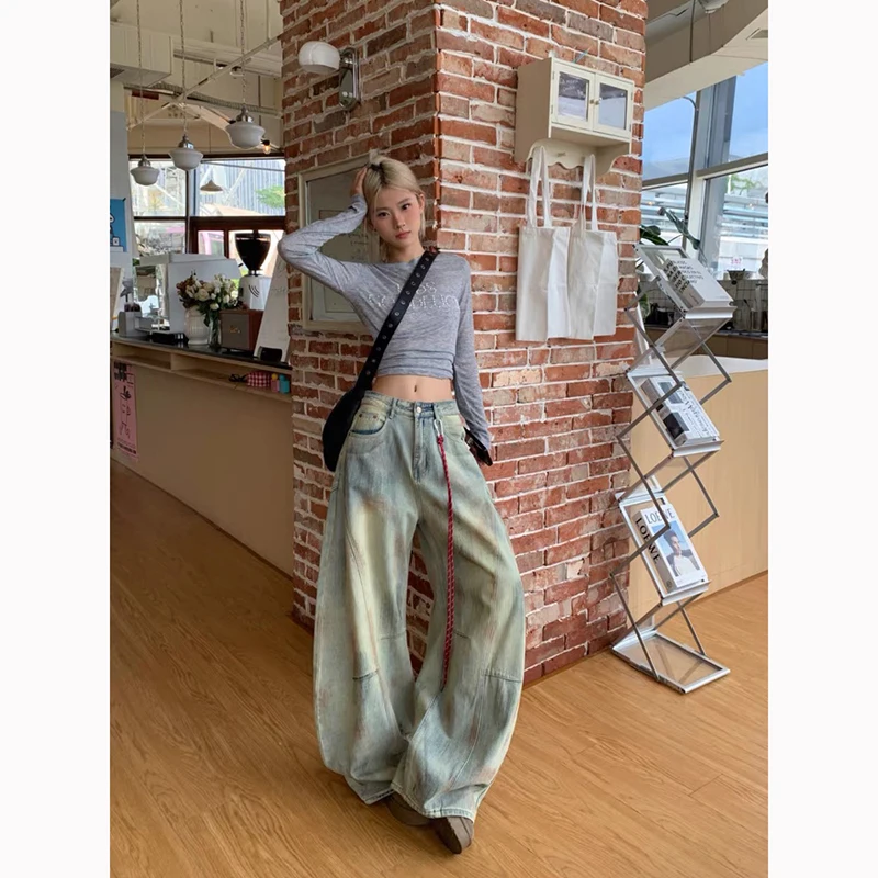 Women's Blue Y2k Baggy Jeans Harajuku Aesthetic Japanese 2000s Style Denim Trousers Vintage Cargo Pants Trashy Clothes