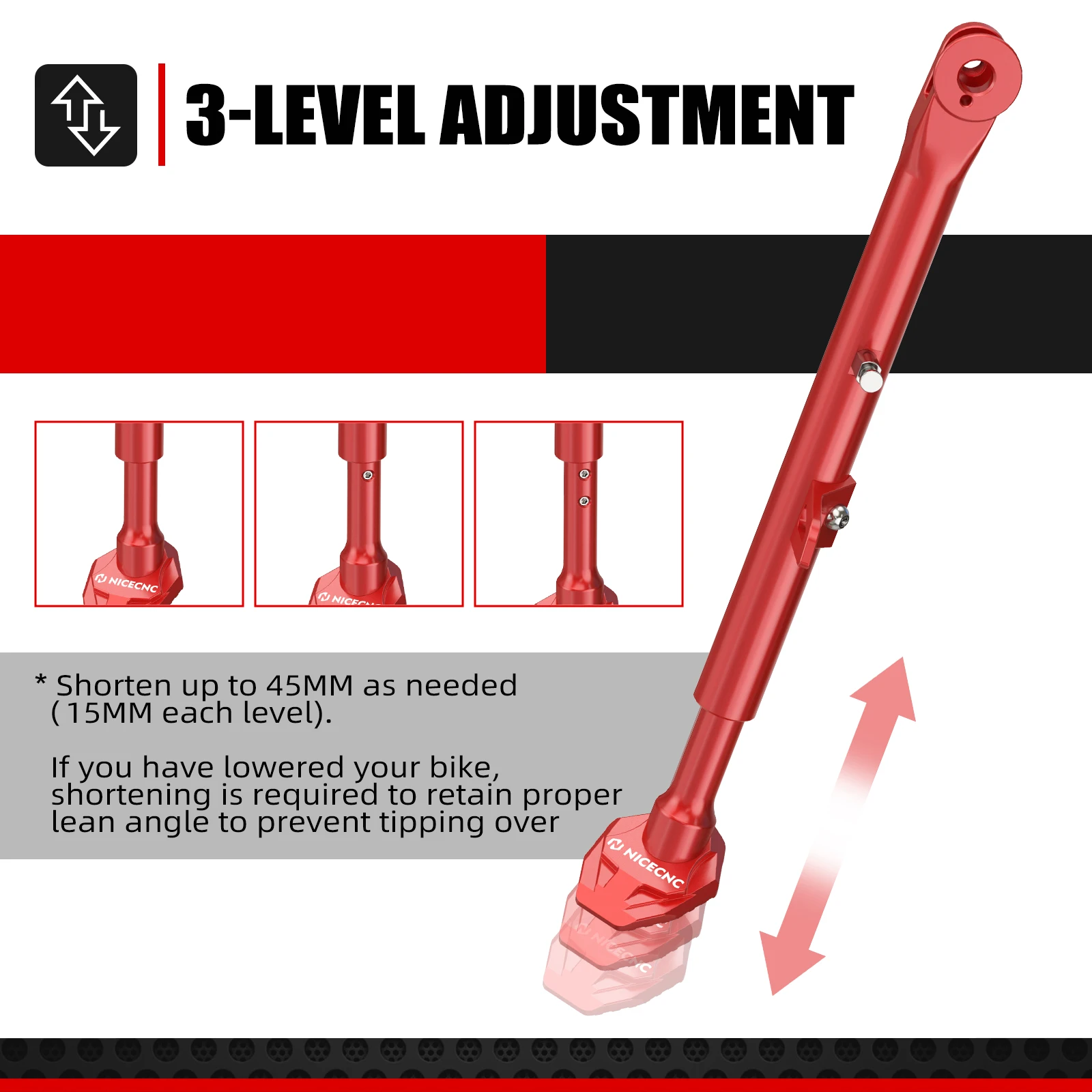 NICECNC ل 2025 2024 هوندا XR650L XR 650L 1993-2025 دراجة نارية مسنده الألومنيوم الجانب حامل 3-Level قابل للتعديل تقصير 15-45 مللي متر #3
