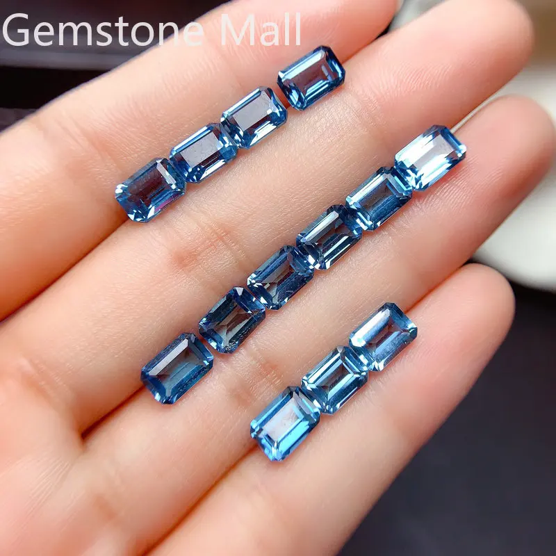 Emerald Cut Natural Topaz 4mm*6mm To 8mm*10mm VVS Grade London Blue Topaz Loose Gemstone for Jewelry Making