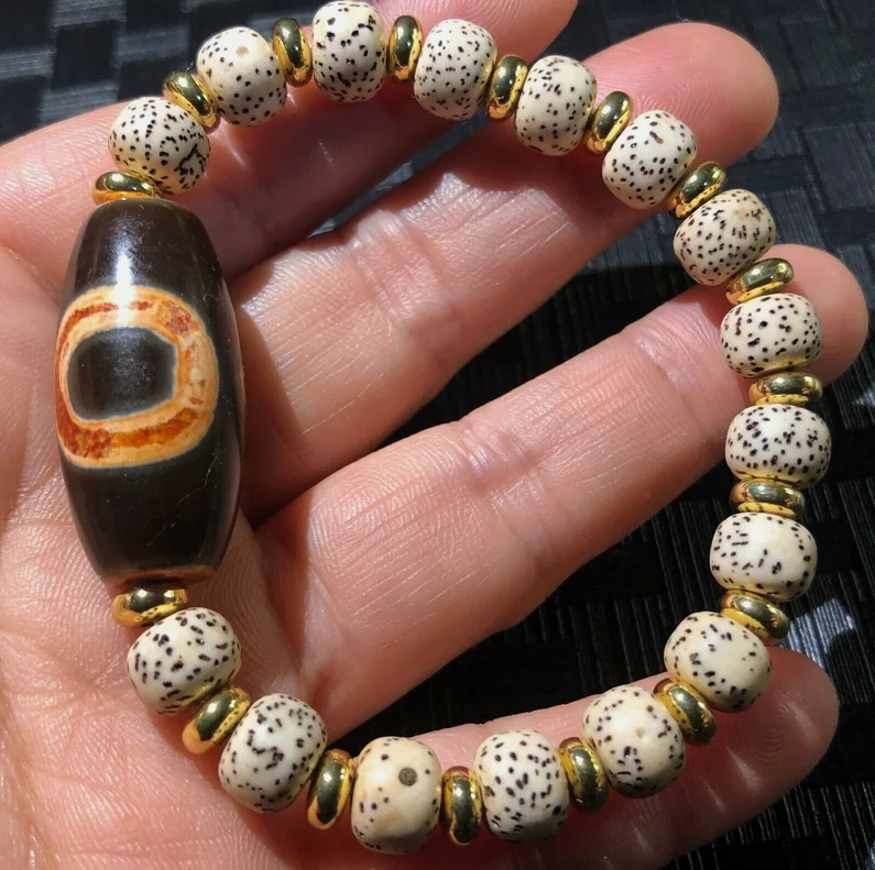 Magic Tibetan Old Agate 1Eye stars Totem dZi Bead Bracelet 15*31mm C1391