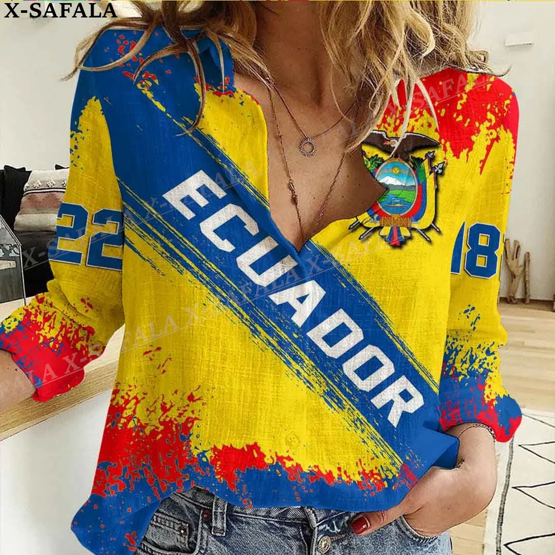 Ecuador Coat Of Arms Love Country Flag 3D Print Women Blouse Long Shirt High Quality Button Fashion Long Sleeve Tops-1