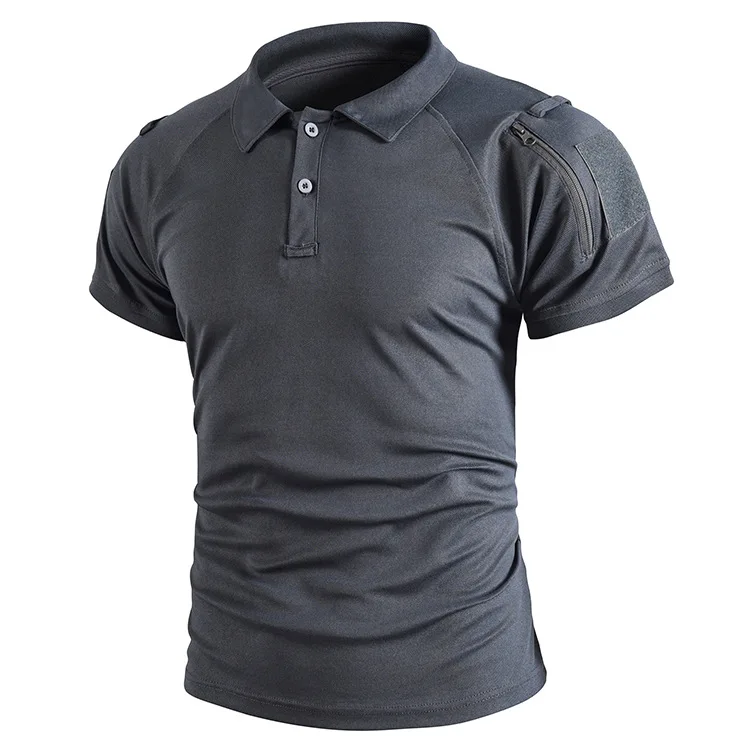 2026 Summer Men Tactical Polo Shirt Short Sleeve Turn Down Collar Quick Dry Outdoor Military Fan Training Sports Casual Wear