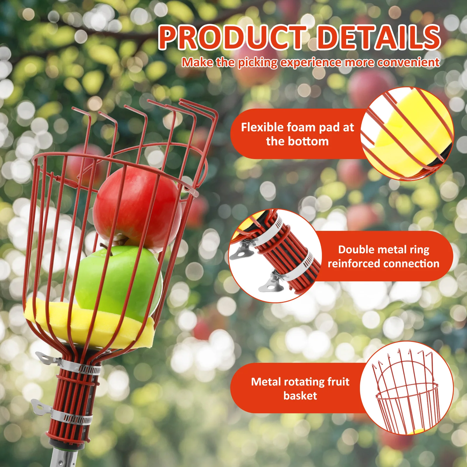 4/6 متر منتقي الفاكهة مع القطب قابل للتعديل الفولاذ المقاوم للصدأ توفير العمالة قطف الفاكهة القطب أداة البرتقال المنتقى سلة لمزرعة الكمثرى #5