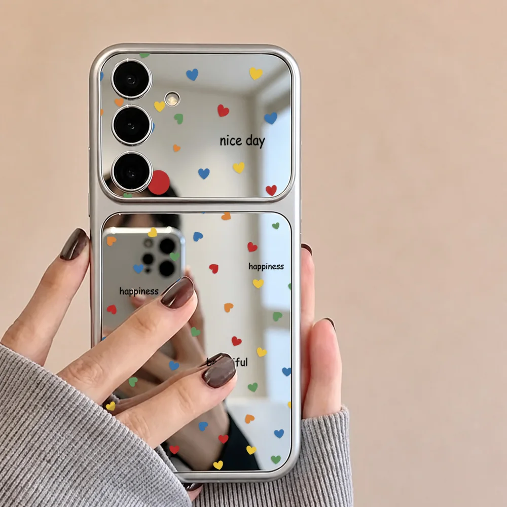 Love Heart Makeup Mirror Phone Case For Samsung Galaxy S25 S26 Ultra S24 S23 FE A57 A17 A07 A37 A56 5G A55 A54 A36 A35 A53 Cover - view 2