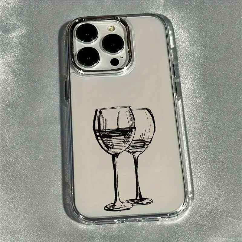 Anti-fall Phone Case For Samsung Galaxy S25 S24 S26 Plus Ultra A37 A56 A36 A57 A07 A17 A26 Silicone Wine Glass Sketch INS Cover