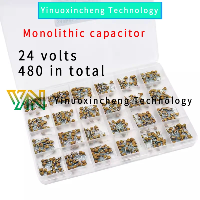 

480 pieces of 24 types of single stone capacitor box set with no polarity ceramic capacitor sample box 10PF~10UF 50V