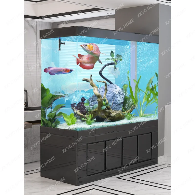 

New Fish Tank Living Room Large Household Change Water Glass Aquarium Floor Light Luxury