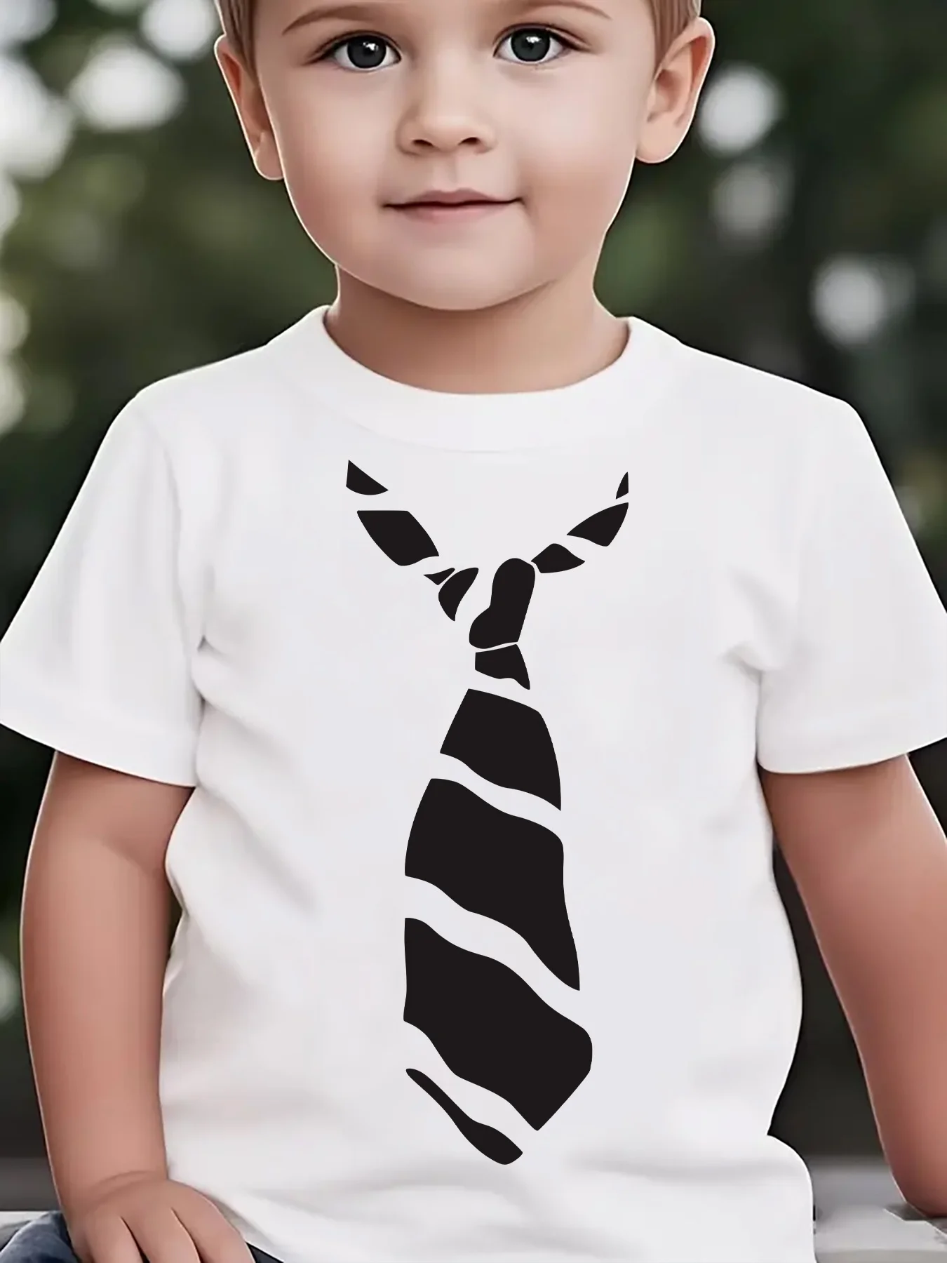 Striped Fake Tie Minimalist Print Boys Girls Family Matching Tee Soft Kids Parent Short Sleeve Daily Casual Comfort T Shirt